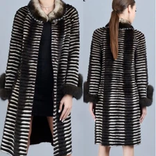 100% Real Genuine Mink Fur / Fox Fur /Rex Rabbit Fur Ladys Knit Long Jackets  