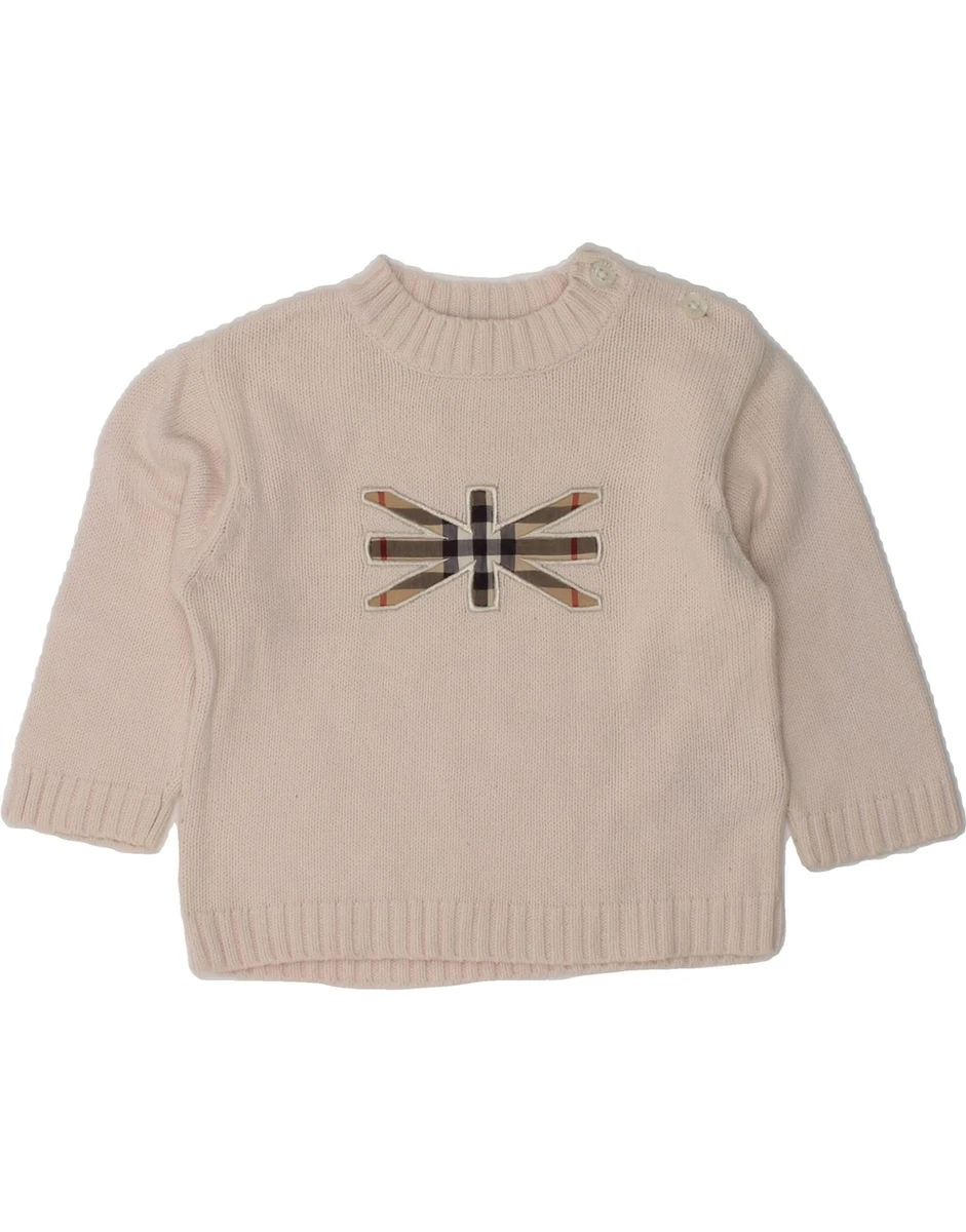 BURBERRY Baby Girls Crew Neck Jumper Sweater 9 12 Months Beige Cotton QJ10