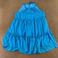 Shein Women's Size Medium Blue Frill Trim Halter Neck Tiered Mini Dress NWT