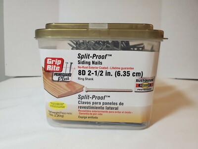 ''NIB'' GRIP RITE SPLIT PROOF SIDING NAILS RUST FREE RING SHANK 8D 2 1/2'' 5 LBS