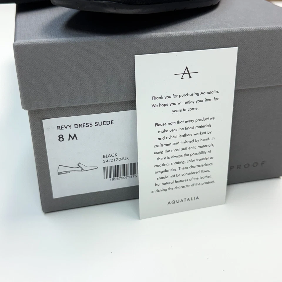 Zapatos Mocasines Aquatalia Para Mujer REVY DRESS GAMUZA Impermeables Negros - Talla 8 Nuevos en Caja Foto 2 de 4