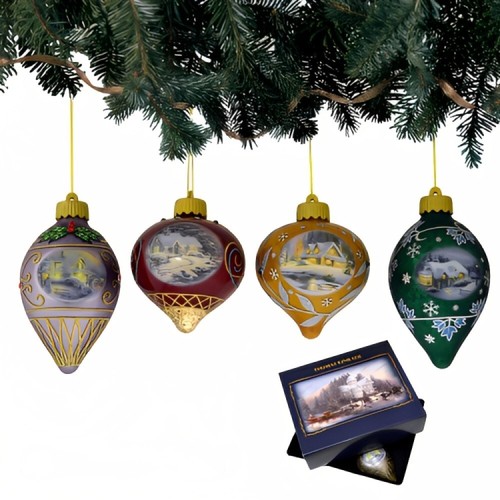 Bradford Exchange Thomas Kinkade Light Up the Season Glass Ornament #3 Set of 4 - 第 1/1 張圖片