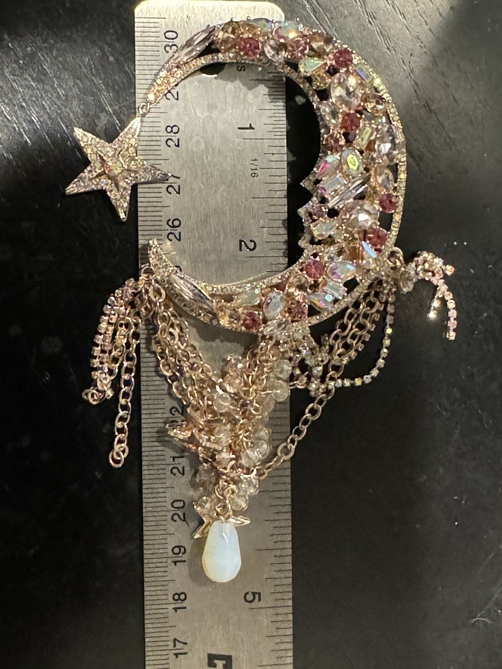 Kirk’s Folly Pin Jewel Encrusted Hand Set Rhinestone Brooch Huge Moon