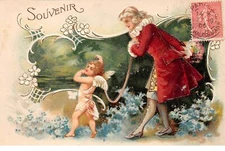 Angel - No. 64035 - Souvenir - Angel And Young Girl - Embossed Card