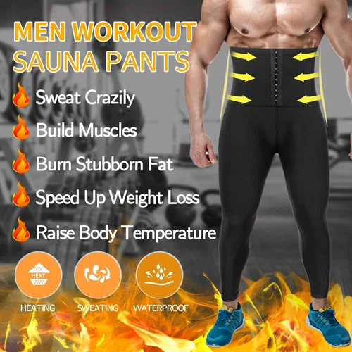 Men Fitness Sweat Waist Trainer Body Shaper Trousers Slimming Long Pants Corset - Picture 6 of 28