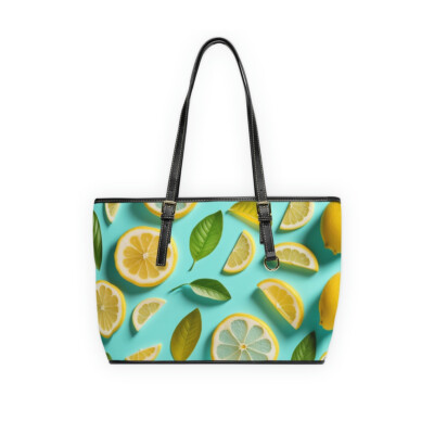 NEW lemon print vegan leather handbag or tote bag fruit slices