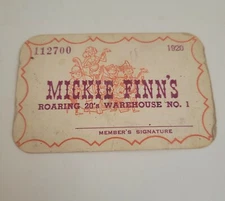 Mickie Finn's 1960's Membership Card Roaring 20's San Diego Nightclub #112700