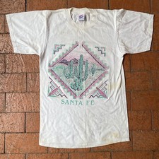 Vintage Jerzees 90s T-Shirt Small White Made In USA Glittery Print Santa Fe NM