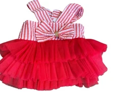 Dog Christmas Dress Red White Striped Candy Cane Ruffle Pet Clothes