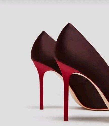 Zara Satin Court High Heel Pumps With Contrasting Red Heel in Eggplant Size 41 - Picture 2 of 20