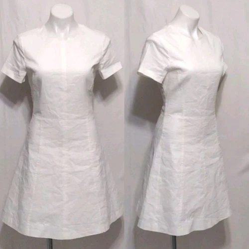 OFF WHITE Abito a tubino Theory bianco misto lino A Line con cuciture moderno minimalista US 4 $365