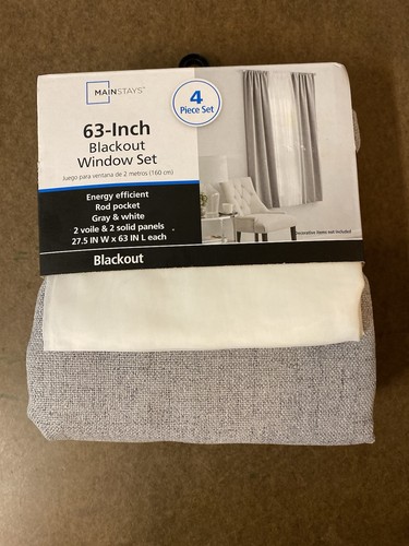 Mainstays Blackout Window Set, 63 Inch, 4 Piece Set, Gray and White - Picture 15 of 24