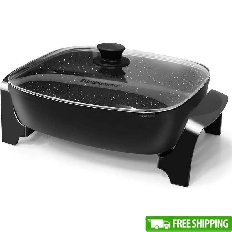 10.5 Quart Electric Skillet Non Stick Dishwasher Safe Cooking Pan W/ Glass Lid