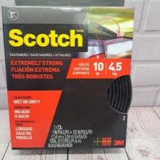 Scotch Hook and Loop Fasteners,Heavy Duty,Black,Holds 10 lbs,1 in x 10 ft,2 Roll