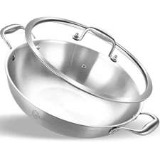 LOLYKITCH 5.5Qt 13" Tri-Ply Stainless Wok Pan with Lid - Induction & Oven Safe