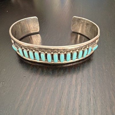 E. L. Lonasee Native American Turquoise Silver Cuff Bracelet Handmade