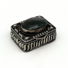 Antikes Schmuckk&auml;stchen Pillendose Onyx Stein Silber Vintage Schatulle Dose 4372