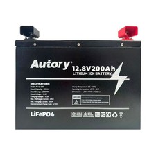 Autory 12.8V 200Ah LiFePO4 Lithium Iron Battery Metal Case Mount Bracket for RV