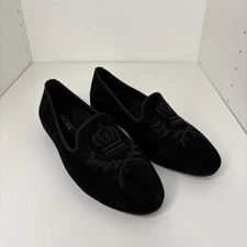 Vionic Romi Black Suede Embroidered Crest Loafer Shoes Size 8