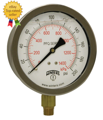 #ad 4quot; Dial Size Liquid Filled Industrial Pressure Gauge Brass InternalsStainless $77.09
