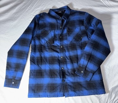 Vans Off The Wall Men s Blue Black Plaid Sherpa Fleece Lined Shirt Jacket Large