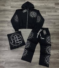 Mixed Emotions Black Rhinestone Tracksuit Hoodie Pants Set Logo