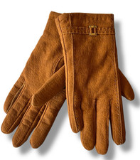 Vintage Van Raalte Women  s Gloves Brown Faux Leather Sz Large Vegan