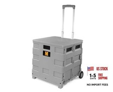 Collapsible Rolling Utility Cart with Lid 80 lb Capacity Folding Dolly Gray