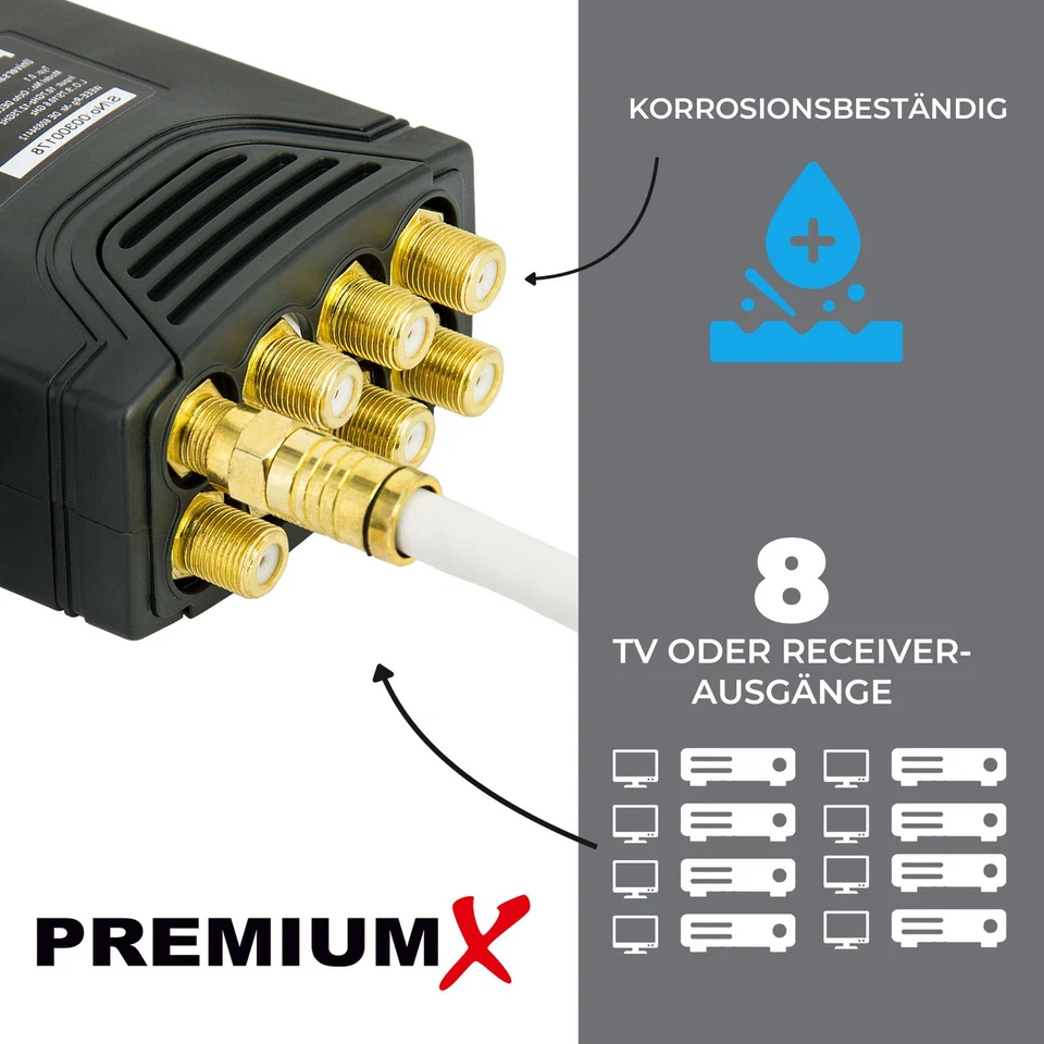 Convertidor de señal PremiumX Deluxe Octo LNB LNC LMB TV para 8 participantes HD UHD 4K - Imagen 2 de 4