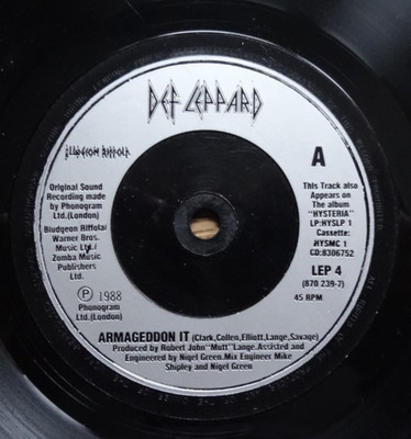 DEF LEPPARD ARMAGEDDON IT / RING OF FIRE   7# VINYL LEP4 1988
