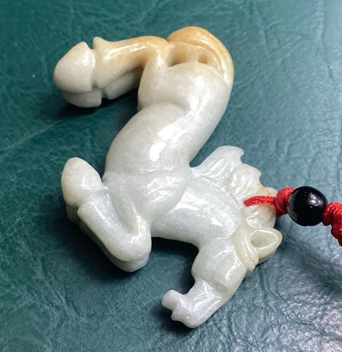 Brown light Green Full Body Figurine Jadeite Horse Translucent Pendant - Picture 5 of 16