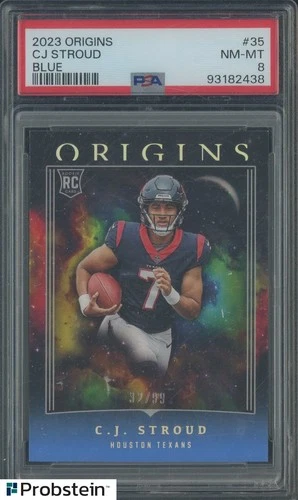2023 Panini Origins Blue #35 CJ Stroud Houston Texans RC Rookie 32/99 PSA 8