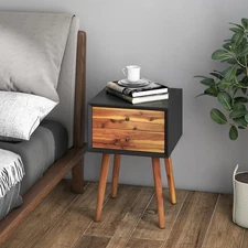 Wooden Nightstand Mid-Century End Side Table w/2 Storage Drawers Home Bedroom