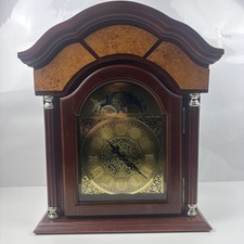 Vintage Large Mantel Clock Wooden Case Moon Phase Dial Battery Not Working