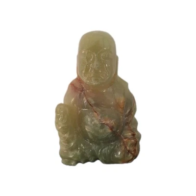 Statue sculpture Bouddha en jade naturel vert translucide avec des nuances jaune - Photo 1/4