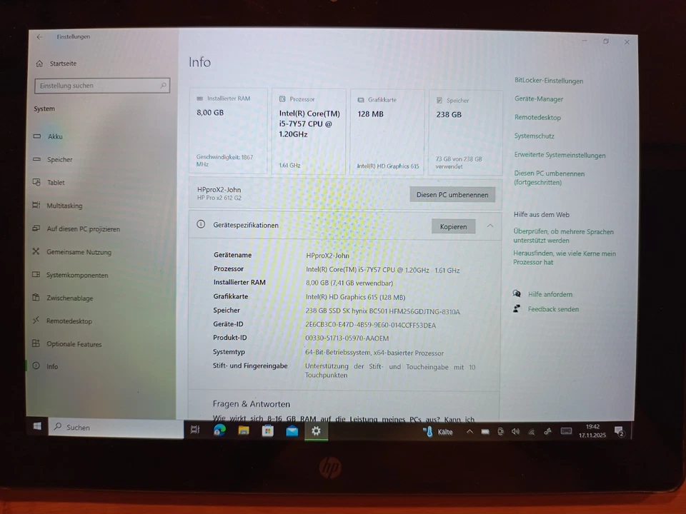 Windows Tablet HP ProX2 612 G2 | Intel Core i5 | 8GB RAM | 256GB SSD | Win10Pro - Bild 3 von 4