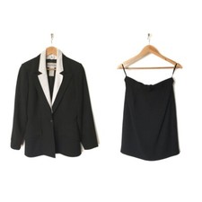 Vintage Thierry Mugler Ribbed Tailored Skirt Suit Jacket Size 40 Black France