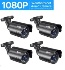 ZOSI 4PCS 2MP HD Waterproof Bullet Security Camera CCTV 80ft Night Vision System