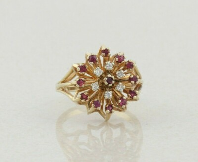 Ring 10 Karat Gelbgold natürlicher Rubin und Diamant Größe 6 1/2
