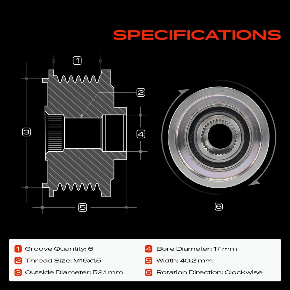 Alternator Clutch Pulley for Nissan Altima 2002-2004 Rogue Sentra 6 Grooves CW - Image 2 of 4