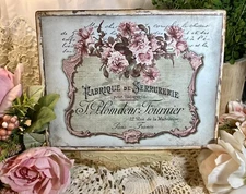 French Country,  Pink Roses, Paris Script, Cottage,  Handcrafted Plaque /  Sign