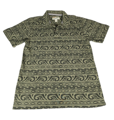 Crazy Shirts Hawaiian Polo Shirt Mens Medium Green Tribal Tiki Cotton