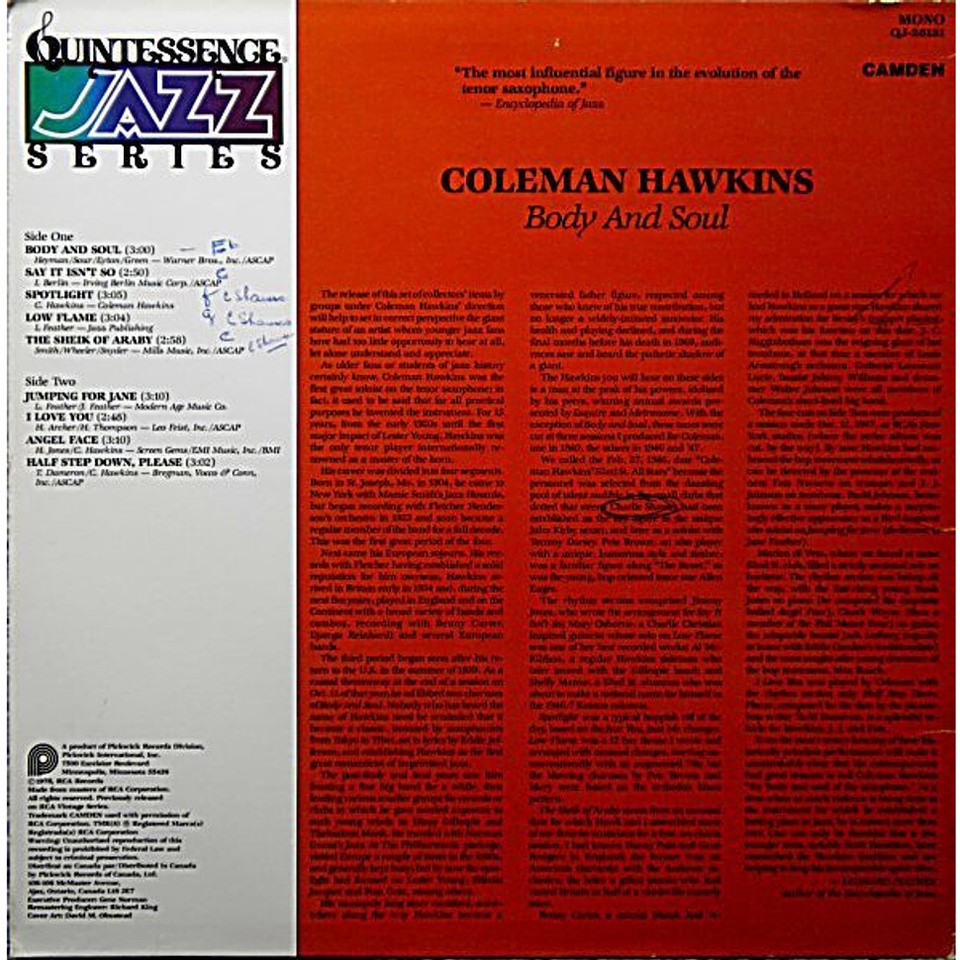 Coleman Hawkins Body And Soul (Vinyl LP 1978 US Original) eBay