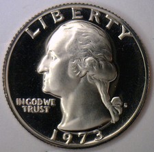 Moneda de 25 centavos de cuarto de dólar Washington 1973 prueba CLAD veinticinco centavos