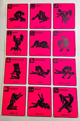 1970s Hippie Zodiac Blacklight Poster Sexual Positions Fun Fun Fun Free Love !!!