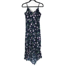 Lulus Maxi Dress Hi-Lo Hem Floral Sleeveless Ruffle Navy Blue Size S