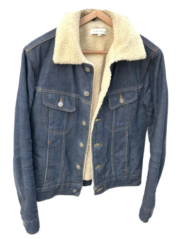 Sandro Shearling-collar Denim Jacket in Blue for Men