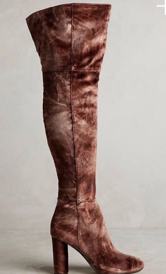 Bota Free People Silent D Tacón Sobre la Rodilla Ombre Terciopelo Marrón Tostado 41/10 NUEVA Foto 2 de 4