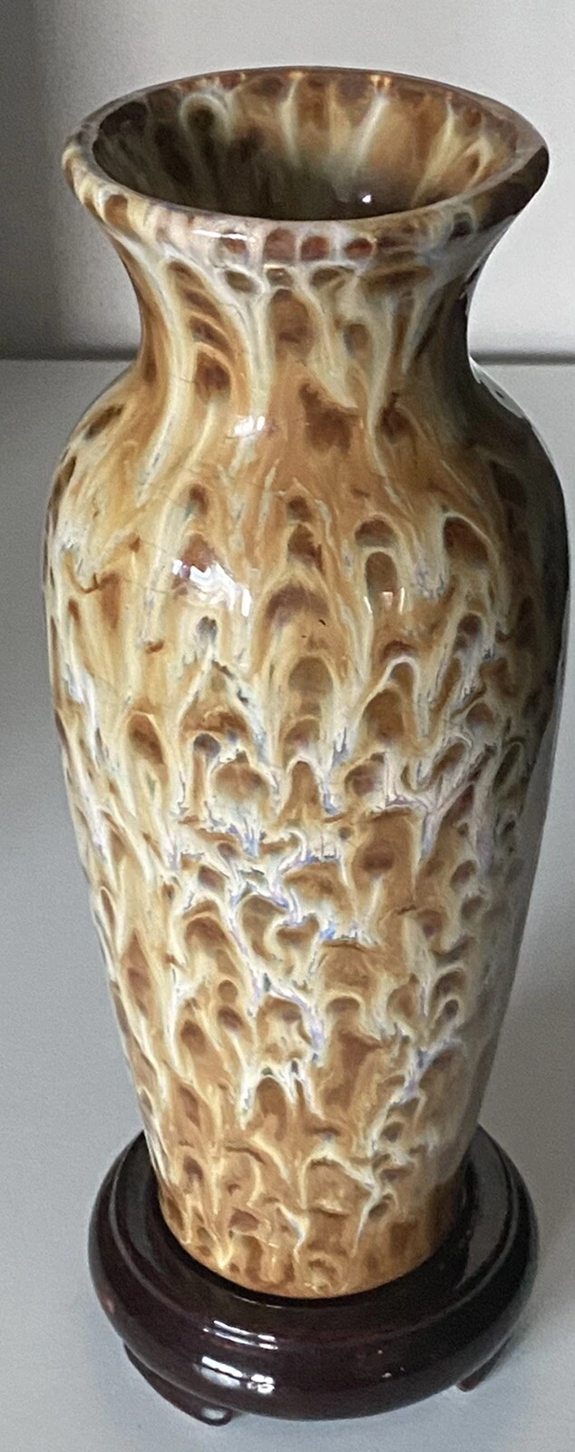 Ceramic Vase Glossy Pottery Flower Pot Home Decor Brown & Tan 7 1/2"