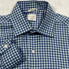 Culturata Tailored Fit Dress Shirt Mens 15.75 - 30 Blue Plaid L/S Made in Italy